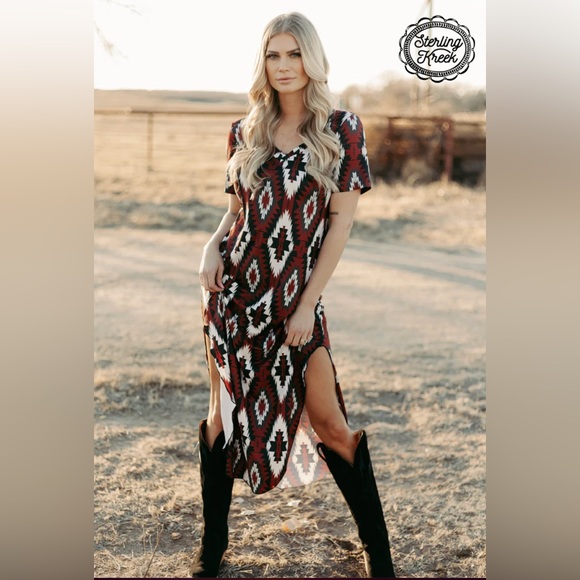 Sterling Creek NEW Boutique Western Rebel Maxi Dress Aztec Rust Western S - 3X - Picture 4 of 5